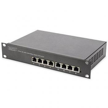DIGITUS Gigabit Ethernet PoE+ Switch - 10 Pulgadas - 8 Puertos - no gestionado - IEEE 802.3at - 96 Watt Power Budget - Negro