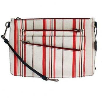 White Red Striped Linen Shoulder Messenger Bag