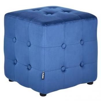 Puf Cubo Reposapiés Capitonné en Terciopelo Rosa Melocotón y Azul Wisconsin