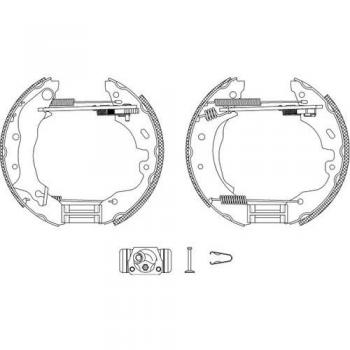 Kit de frenos HELLA 8DB 355 004-091, incluye zapatas de freno, cilindro de rueda y elemento de ajuste para frenos a tambor