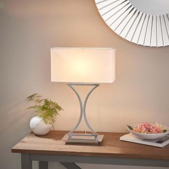 Lámpara de mesa Epalle, cromo, con pantalla de tejido blanco, E14
