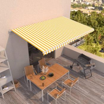 Toldo retráctil manual 500x350 cm amarillo y blanco