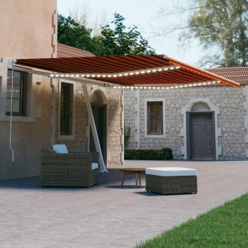 Toldo automático LED con sensor de viento naranja marrón 600x300 cm