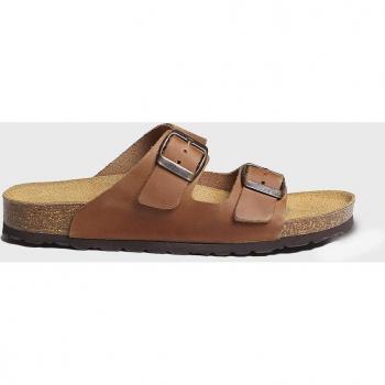 Sandalias planas de mujer de piel con hebillas