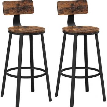 Juego de 2 Taburetes Altos de Cocina con Respaldo, Estilo Industrial, Estructura de Acero, Asiento de 73 cm, Fácil Montaje, Varios Colores Disponibles