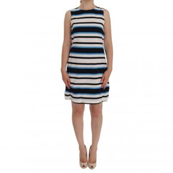 Dolce & Gabbana Blue White Striped Silk Stretch Shift Dress - IT40|S, Size: XS