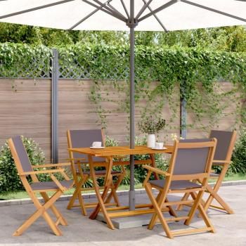 Set de comedor de jardín 5 pzas tela madera maciza antracita