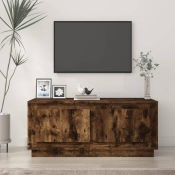 Mesa baja de centro de madera contrachapada en acabado roble ahumado, dimensiones 102x50x44 cm, fabricada en madera multicapa