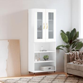 Aparador alto de madera contrachapada blanco brillo 69,5x34x180 cm