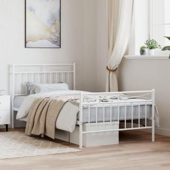 vidaXL Metal Bed Frame without Mattress with Footboard White 100x190cm