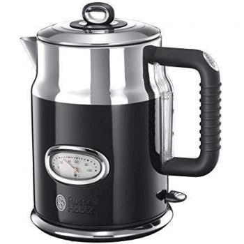 Russell Hobbs Hervidor de Agua Eléctrico Retro - 1,7 litros, 2400 W, Filtro Extraíble, Zona de Ebullición Rápida, Base de 360°, Indicador Nivel de Agua, Diseño Vintage, Inox., Negro - 21671-70