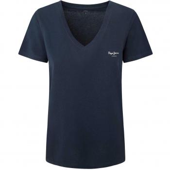 Pepe Jeans Women's Lorette V Neck Short Sleeve T-Shirt in Navy Blue