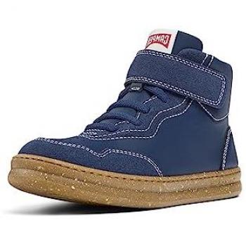 Botines Camper Runner Four para niños de piel azul marino con cordones y suela punteada