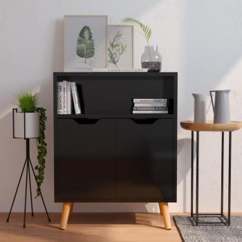 Aparador de madera de ingeniería y aglomerado negro brillante 60x30x72 cm, Mueble de Almacenaje de Salón, Buffet para salón, Armario Auxiliar, Armario de Almacenamiento