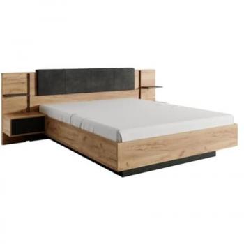 Cama con mesas de noche 160 x 200 cm - Con LEDs - Color: natural y antracita - ELYNIA