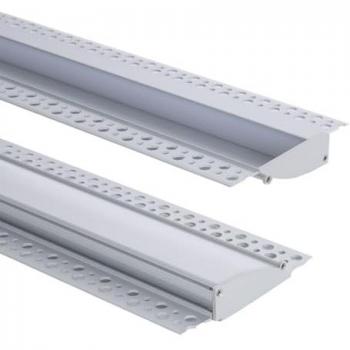 Perfil de Aluminio Empotrable 2m para Escayola/Pladur con Tira LED hasta 12mm - Aluminio Blanco Translúcido