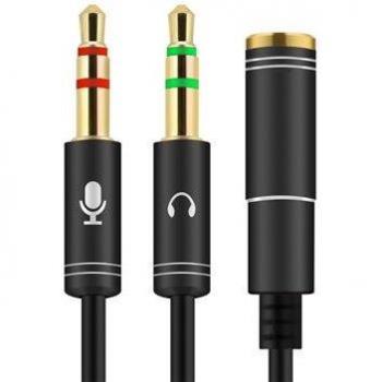 Cable Jack 3,5mm 2 Machos a 1 Hembra - Adaptador para Micrófono y Auriculares