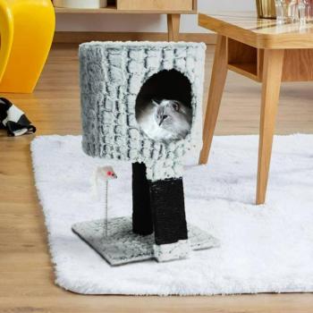 Rascador de gatos con soporte y ratón Pets Collection 30x30x40 cm - Gris