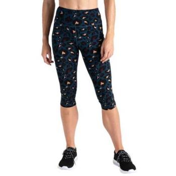 Dare2b Influential Quick-Drying Lightweight 3/4 Gym Leggings for Kids and Women, Multicolor Moonlight Denim Animal Print