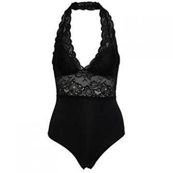 Only Onlchloe Lace Halterneck Body Lencería, Black, L para Mujer