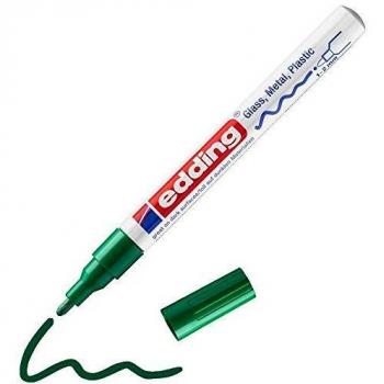 Marcador de pintura brillante Edding 751 - Verde - Punta redonda de 1-2 mm - Indeleble y resistente al agua para vidrio, madera, plástico y papel