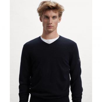 Jersey de hombre Ecoalf negro de cuello pico, manga larga, casual y sostenible en lana reciclada