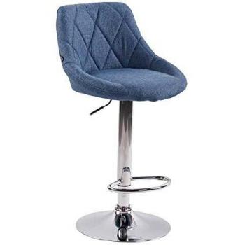 Taburete de Bar Lazio Tapizado en Tela Azul, Regulable en Altura y Giratorio con Base Cromada