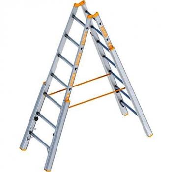 Escalera de Aluminio Plegable con 7 Peldaños y Holmos Ajustables, Longitud 2.10 m