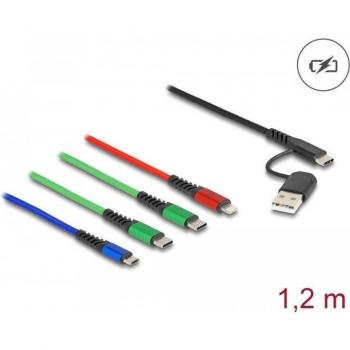 Cable de carga USB 4 en 1, USB Tipo-A a Micro B + 2x USB-C + Lightning, 1,2 m