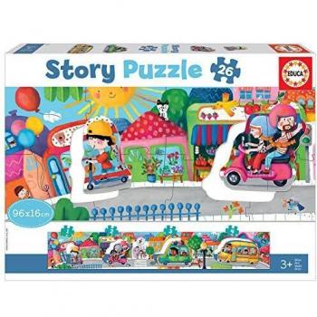 Educa 18901 Didacta Story Vehículos en la Ciudad. Puzzle Panorámico Infantil. 26 Piezas. +3 años. Ref, Multicolor