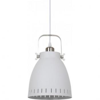 Lámpara colgante industrial y retro Franklin, blanca con níquel satinado, 1 luz, pantalla E27