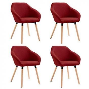 Wine Red Fabric Dining Chairs Set of 4