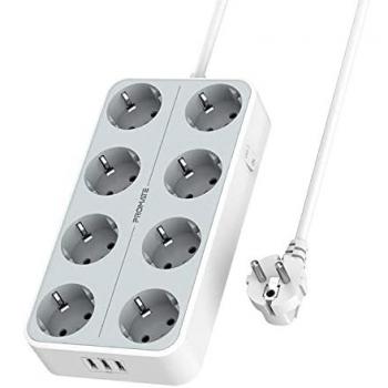 Regleta Premium 11-en-1 con 8 Tomas AC de 4000W y 3 Puertos USB Intellicharge - Cable de 2 Metros, Blanca