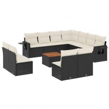 12-Piece Black Poly Rattan Garden Sofa Set with Cushions