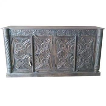 Aparador de metal marrón 180x44x100h cm WANDERLUST DECO estilo Artesanal, no viene montado, tiene 3 puertas