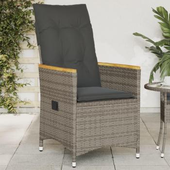 Grey Poly Rattan Reclining Garden Chair with Cushions