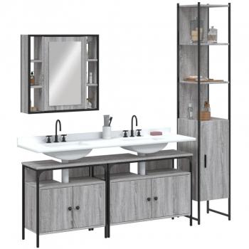 Conjunto de muebles de baño 4 piezas gris Sonoma madera multicapa