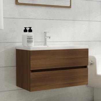 Mueble de lavabo de madera contrachapada y de ingeniería en color roble marrón, dimensiones 80x38,5x45 cm