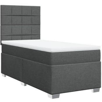 Cama Box Spring con colchón de tela gris oscuro 100x200 cm