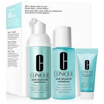 Clinique Anti-Blemish Solutions 3-Step Skin Care System Estuche 3 pz - Kit de cuidado facial para pieles problemáticas, incluye limpiador, tónico y tratamiento en un formato mini