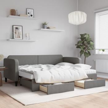 Sofá cama nido extraíble con cajones en tela gris oscuro 80x200 cm