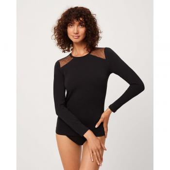 Ysabel Mora - Camiseta de mujer de manga larga confort con detalle tejida en algodón natural