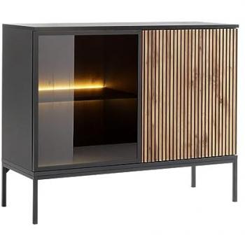 Vitrina Lima H103 con puertas y LED, 104x83x39cm, en wotan roble y negro
