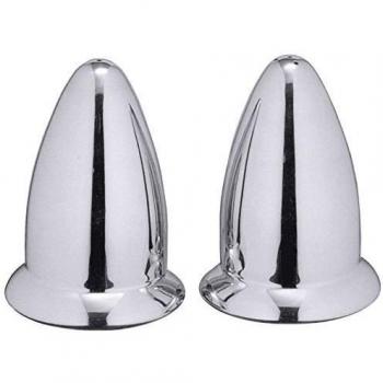 Set de salero/pimentero, 2 unidades, de acero inoxidable 18/10, con tapón de plástico en la superficie de suelo/altura: 8,5 cm | ERK
