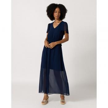 Naf Naf - Vestido de manga corta acampanada y cuello pico para mujer