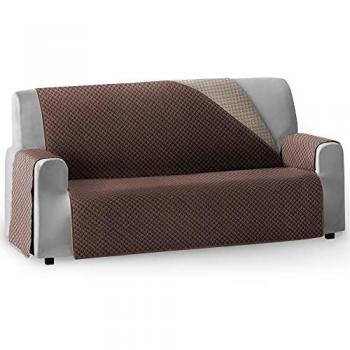 Funda Cubre Sofá Acolchado Reversible Bicolor Antimanchas 4 Plazas Círculos Marrón-Beige