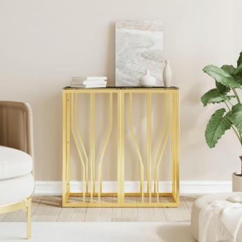Mesa consola de acero inoxidable y vidrio 70x30x70 cm en color Plateado, Dorado y Blanco, ideal como mesa de sofá o entrada para salón