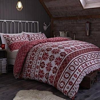 Catherine Lansfield CL Oslo Red - Juego de funda nórdica para cama de 150 cm