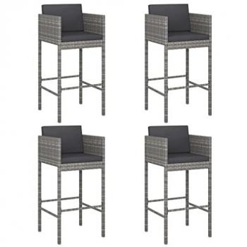Taburetes de barra de cocina 4 uds con cojines ratán PE gris