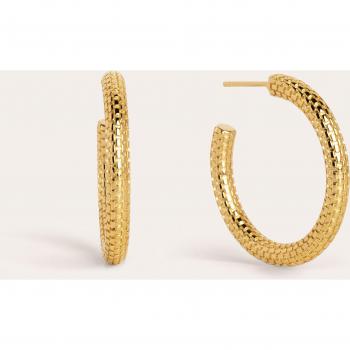 Pendientes Aro Tube Rope de Latón Acabado en Baño en Oro de 18 Kt - Pendientes de Aro con Cierre Tuerca a Presión - Joyas Para Mujer - Hecho en España